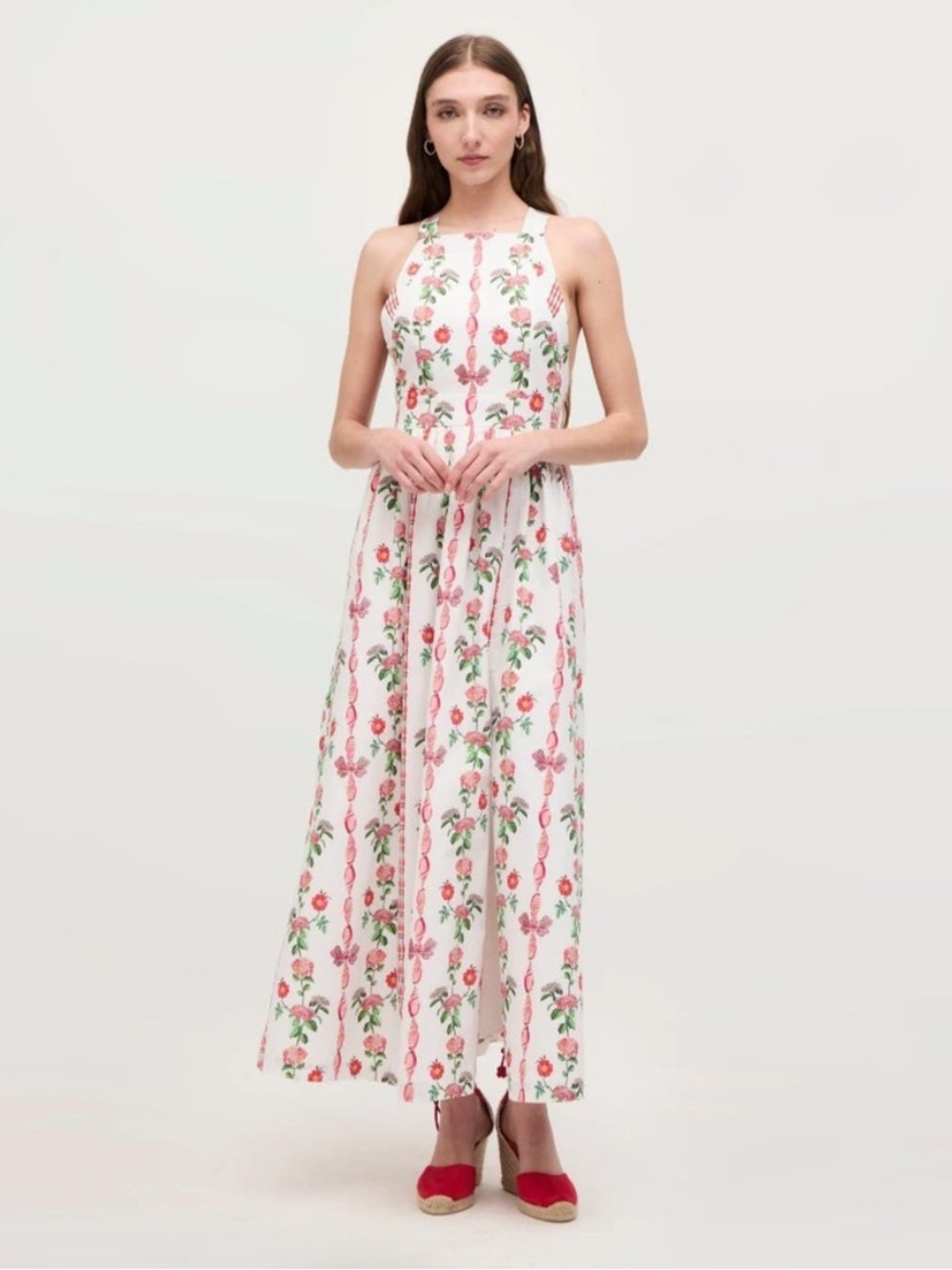 Hill House Red Shell Vine Stripe Square Neck Summer Maxi size medium